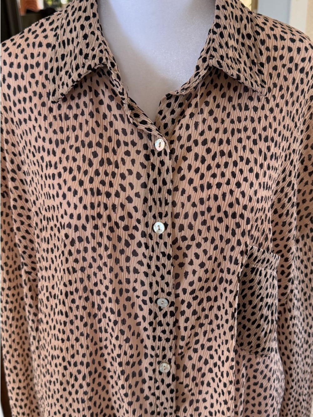 POL Tan Black Dotted Button Down Blouse - Picture 3 of 5